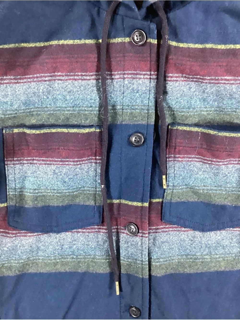 Pendleton Striped Hooded Wool Shirt Jacket in Navy, Burgundy and Slate